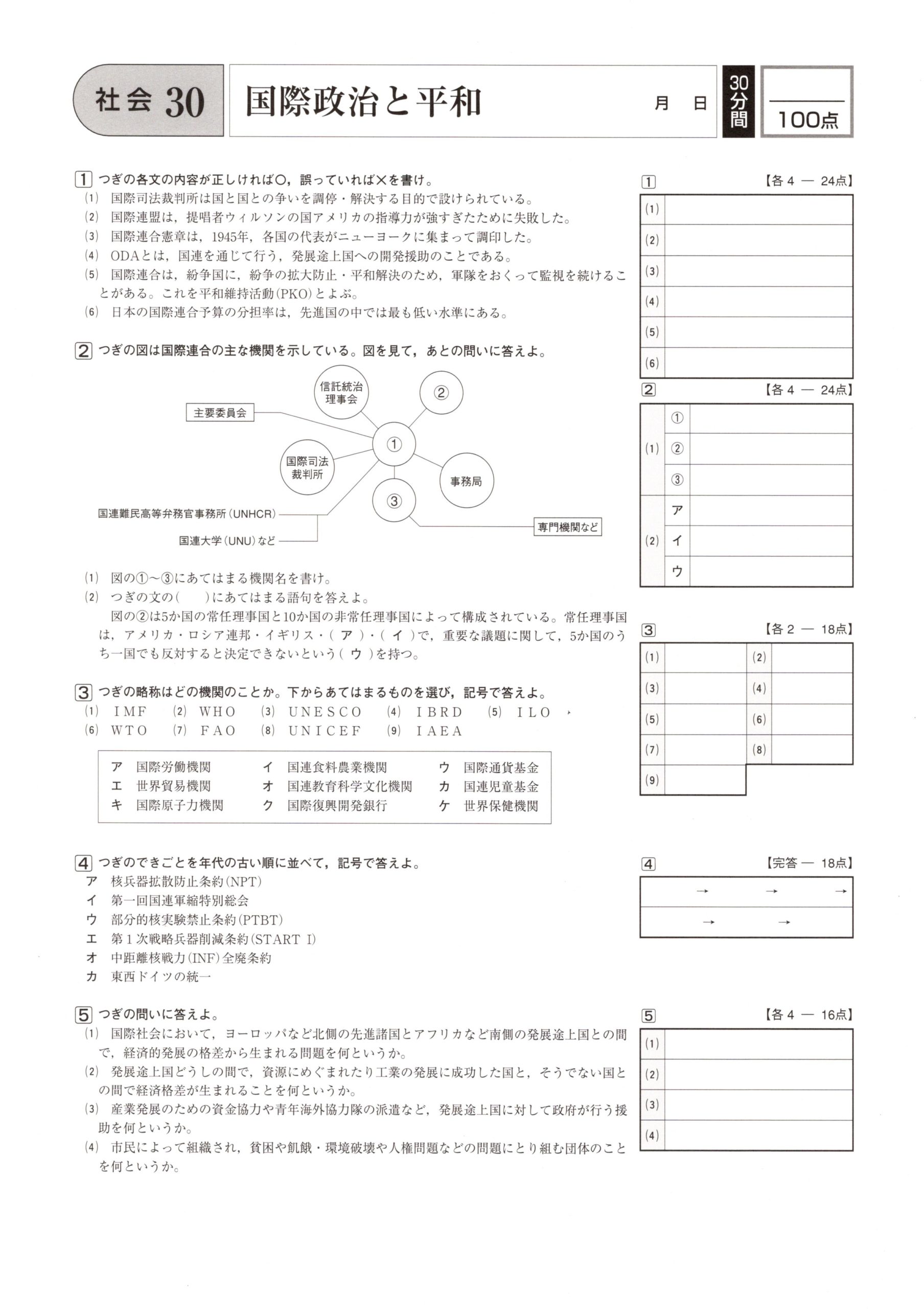 ㉚国際政治と平和 学力テスト対策 社会 | 中学生のための学習サイト ｂｙてらこや。